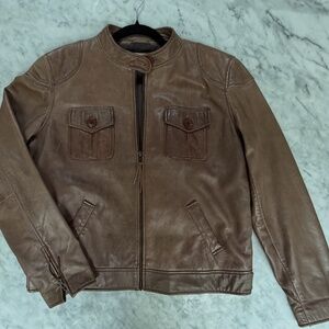 Hartford Paris Brown Lamb Leather Moto Jacket – French Designer – Size 6